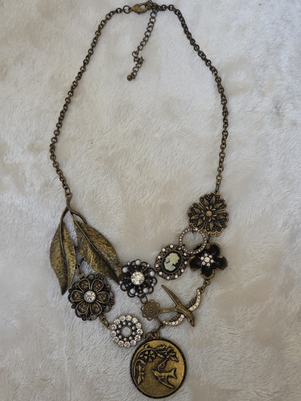 Asymethrical Vintage Inspired Antiqued Bronze Charm Bib Necklace. NWOT.